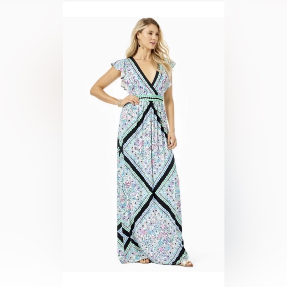 Lilly Pulitzer Roselle Maxi Dress Let’s Get Wild Print Size 10